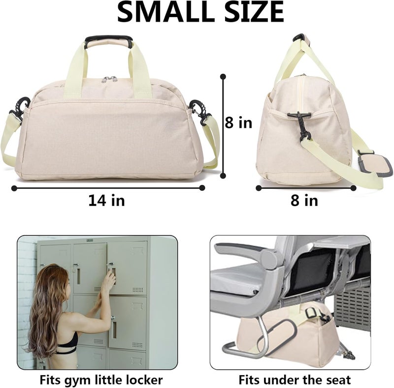 Ineetatu 14 inch Small Gym Bag for Women & Men, Mini Duffel Bag for Travel Sports Lightweight Carry On Bag (Beige) - Image 3